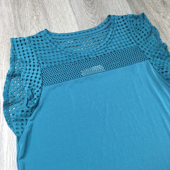 NWT Michael Kors Eyelet Mesh Top Flutter Mini Sheath Dress Dark Cyan Medium - Picture 3 of 7